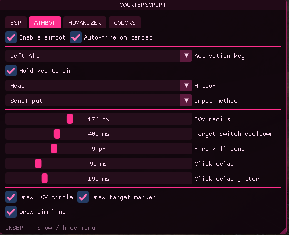 Меню Aimbot